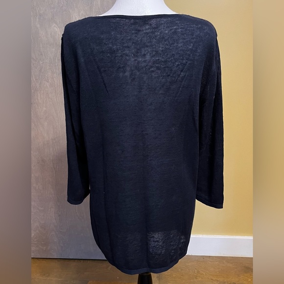 J. Jill Navy Embroidered Floral Crochet Lace Linen Top L - Picture 5 of 9